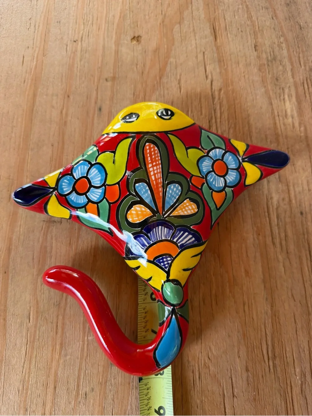 Hand-Painted  Talavera Stingray  Wall Hook - Bright Multicolor